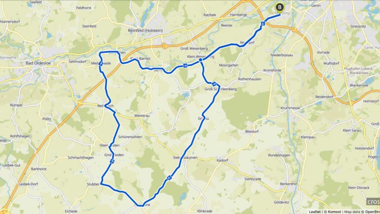Landkarte Fahrradtour von Lübeck nach Steinhorst 50k
